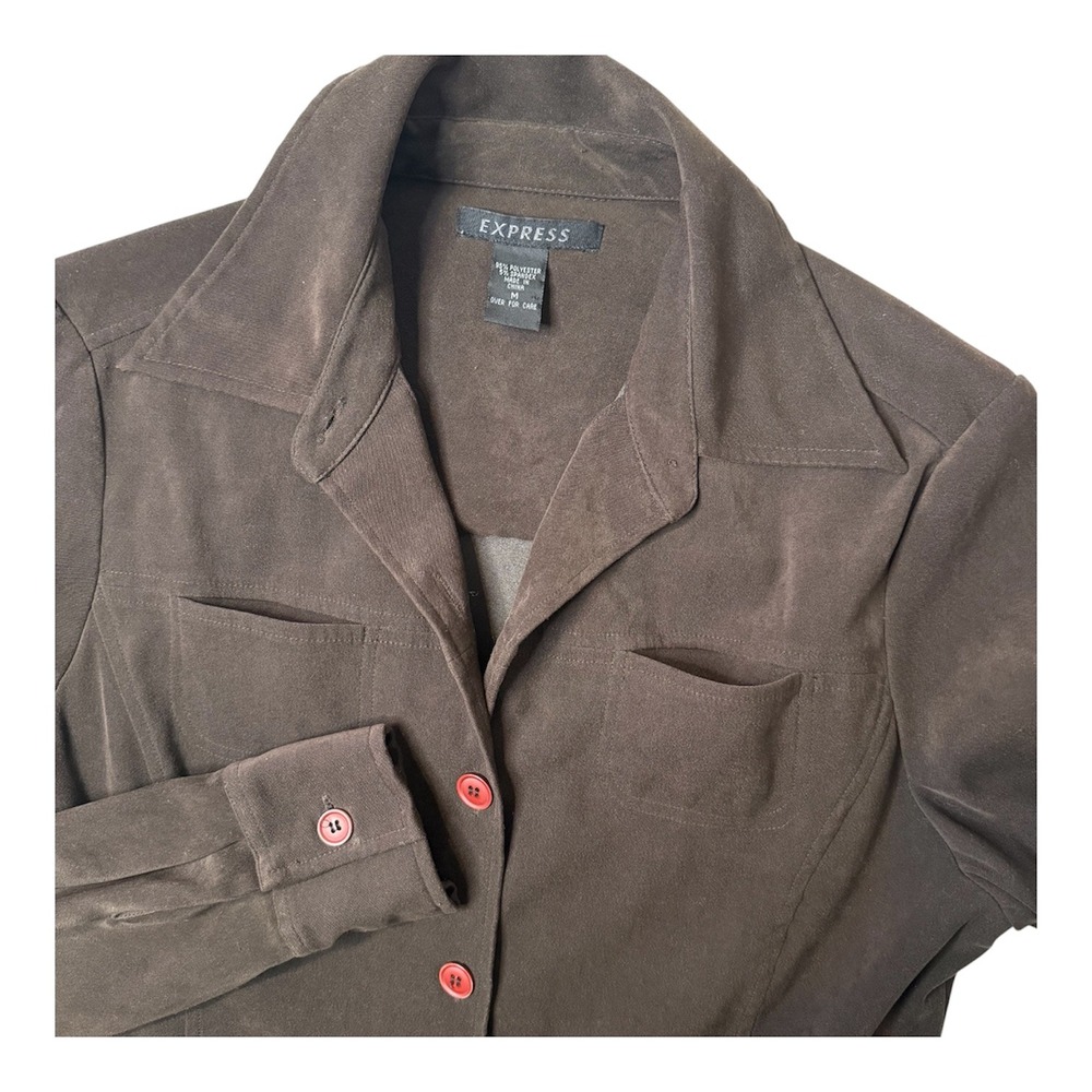 Vintage Brown Button Up Shirt Jacket Size M Dark Academia Whimsigoth 90s Career - Picture 14 of 14